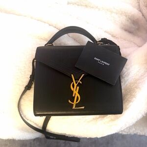 Saint Laurent Cassandra Top Handle Bag – Black/Gold Hardware- Authenticity Card